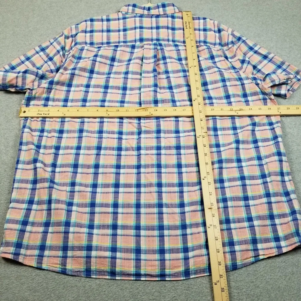 Even Tide Button Up Shirt Mens 2XL XXL Pink Blue Plaid Short Sleeve Work Casual